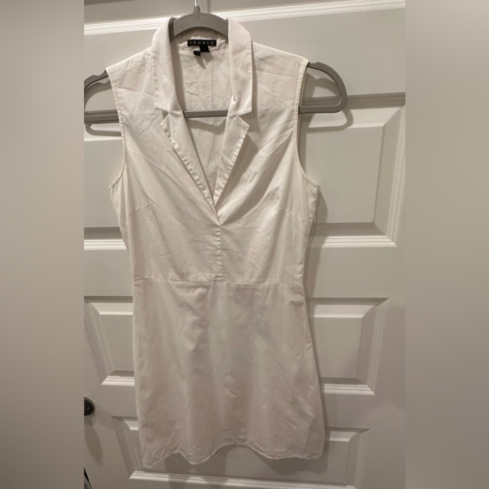 Theory 00 white cotton sleeveless, fitted, collared dress